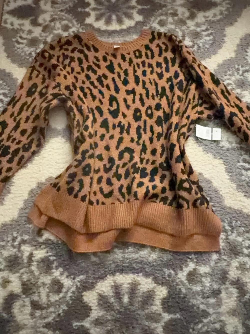 Gloria Vanderbilt Brown and Black Leopard Print Fleece-Lined Sweater